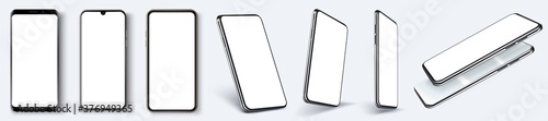 Fotografía Cellphone frame with blank display isolated templates, phone different angles views