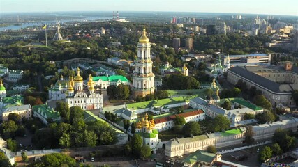 Wall Mural - Aerial view of Kiev Pechersk Lavra, Dnieper River and Motherland Monument, Ukraine