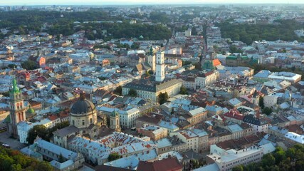 Wall Mural - Aerial view of the old city of Lviv, Ukraine