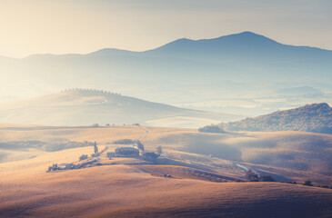 Poster - tuscany lanscape, sunset time, Italy