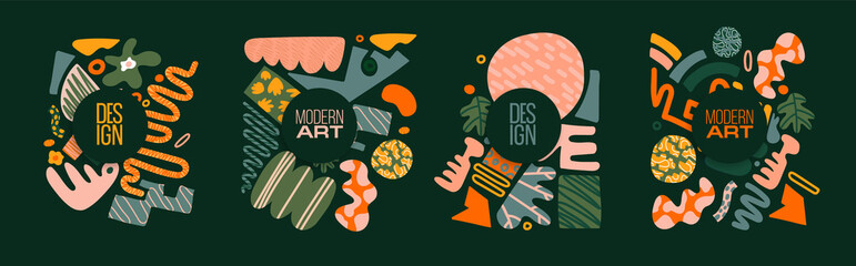 Poster - vector illustration of hand drawing work. creative outline doodles of abstract shapes. graphic design for background or frame for text. abstract isolated art elements for flyer, booklet, card, cover
