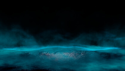 Wall Mural - night scene with reflection of neon light in the water. liquid, puddles, flooding. rays and lines in