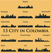 Set of 13 City silhouette in Colombia ( Bogota, Santa Marta, Manizales, Barranquilla, Bucaramanga, Villavicencio, Cucuta, Medellin, Pereira, Armenia, Neiva, Cali, Cartagena )