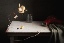 Still Life With Dried Rose And A Vintage Hairdryer
