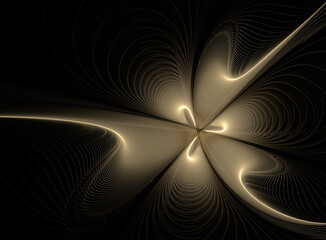 Golden unusual fractal abstract flower on black background