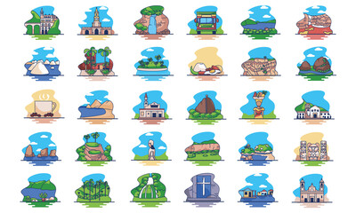 Wall Mural - isolated set group colombia travel sites icon -Vector