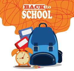 Sticker - back to school, backpack books and alarm clock elementary education