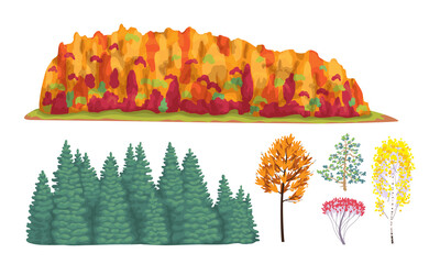 Wall Mural - Simple Autumn Forest Fragments and Trees.