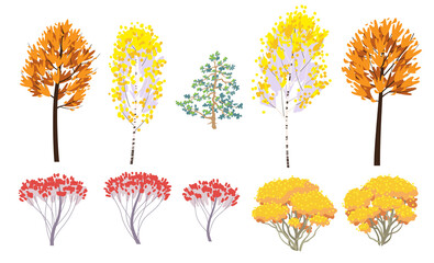 Wall Mural - Simple Autumn Forest Trees and Bushes.