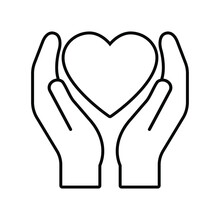 Vector Illustration Icon Of Heart Between Hands, Two Hands Protecting Heart.