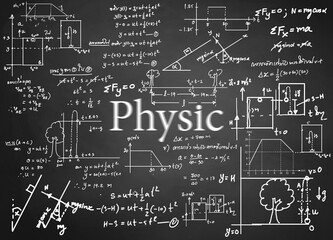 Wall Mural - Physics  formulas drawn by hand on the background