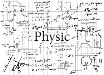 Physics  formulas drawn by hand on the background