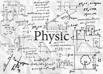 Wall Mural - Physics  formulas drawn by hand on the background