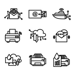 set icon technology style four outline design