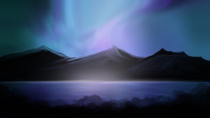 Mountains with aurora borealis background