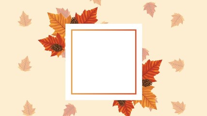 Wall Mural - hello autumn animation with leafs in square frame