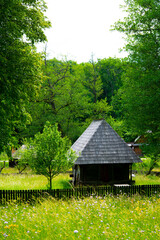 Wall Mural - peasant house in the traditional village with thatched roof and tile