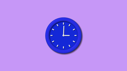 Beautiful blue color 3d wall clock on purple light background