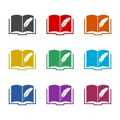 Canvas Print - Logo open book with feather icon, color set