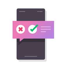 Fototapete - Poll vote digital quiz message notification, choosing yes no decision answer bubble on mobile phone online vector, questionnaire survey notice, right and wrong, yes no checkboxes on smartphone
