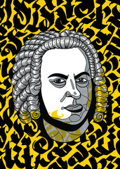 Wall Mural - Johann Sebastian Bach. Vector illustration hand drawn.  Gothic calligraphy. 