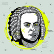 Johann Sebastian Bach. Vector illustration hand drawn.  Creative geometric yellow style.