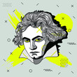 Ludwig van Beethoven. Vector illustration hand drawn.  Creative geometric yellow style.