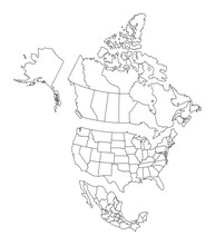 Blank Map Of North America, With Separate Canada, Usa And Mexico