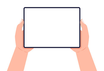 Poster - Tablet in female hands. Two hands holding tablet. Vector illustration.