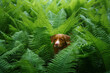 dog in the fern. Nova Scotia Duck Tolling Retriever in the forest. Tropics. Traveling with your pet