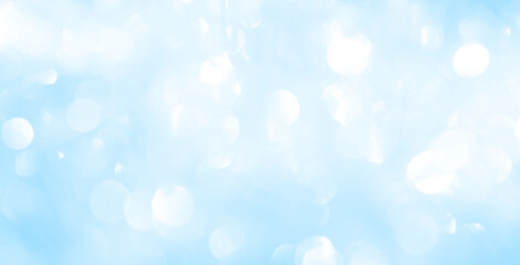 Wall Mural - Bokeh light on blue background, sky with circle glitter light blue. Snow abstract soft glowing with vivid bright light and bokeh blur effect. 