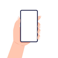 Poster - female hand with nails holding smartphone. vector illustration.