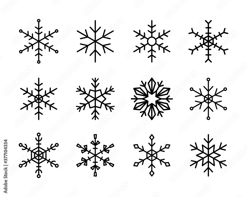 雪の結晶のイラストのセット アイコン 冬 キラキラ おしゃれ シンプル かわいい Do Pokoju Dzieciecego Plakaty