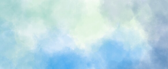 Wall Mural - light blue abd green watercolor background hand-drawn with space for text or image