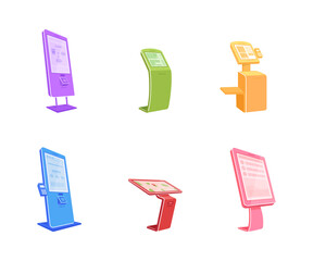Fototapete - Various terminals flat color vector object set. Digital automats with touch screens. Self serving kiosk isolated cartoon illustration for web graphic design and animation collection