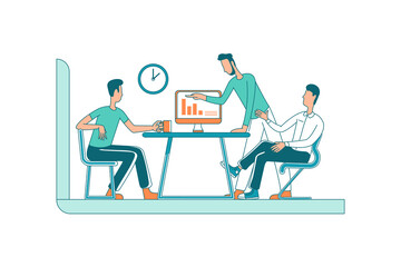 Fototapete - Brainstorming team flat color vector faceless characters. Colleagues on business meeting. Conference for project discussion. Startup isolated cartoon illustration for web graphic design and animation