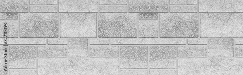 Panorama of Block pattern of white stone cladding wall tile texture and seamless Canvas Print