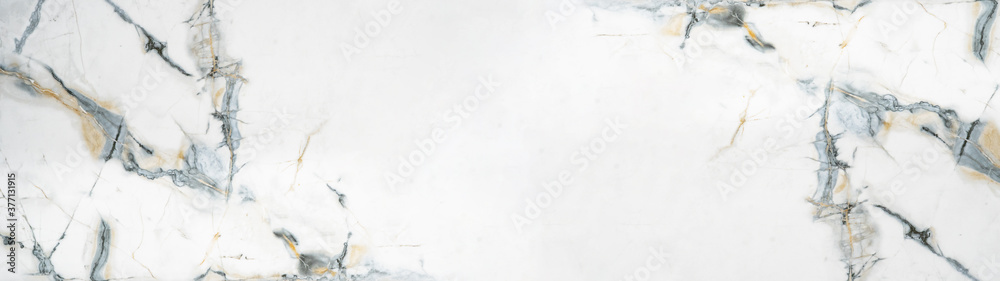 Marbled background banner panorama - High resolution white grey gray Carrara marble stone texture - obrazy, fototapety, plakaty 