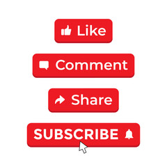 Aufkleber - Button Icon Set for Channel. Like, Comment, Share, and Subscribe Vector Illustration
