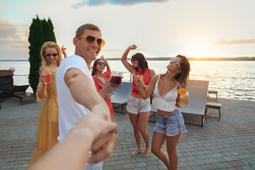 Poster - Group of happy people enjoying fun party outdoors