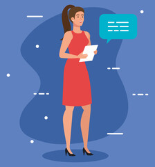 Canvas Print - elegant executive businesswoman with document and speech bubble vector illustration design