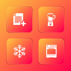 Sticker - Set Add new file, Blender, Snowflake and Oven icon. Vector.