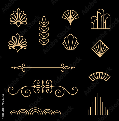 Beautiful set of Art Deco, Gatsby palmette ornates and design elements from 1920s fashion and design trends vector © Wiktoria Matynia