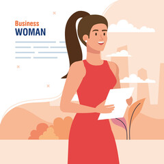 Poster - banner with elegant executive businesswoman outdoor vector illustration design