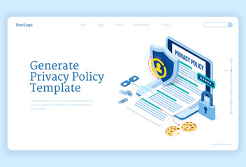 Poster - privacy policy isometric landing page, data protection, digital security, personal confidential info