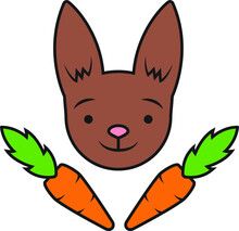 Sweet Happy Smiling Wild Rabbit Bunny With Carrots Illustration