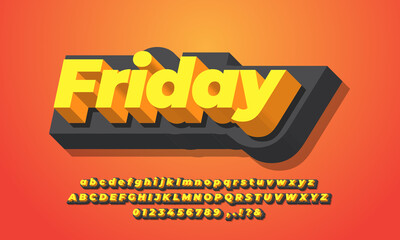 orange and black 3d modern alphabet text effect design template