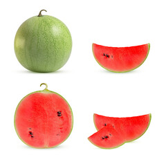 Wall Mural - Ripe watermelon with light peel on a white background