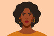 © Mary Long - Serious Black girl is looking away in protest. Self-confident young woman with brown skin and curly hair portrait front view. African female with arrogant facial expression. Vector