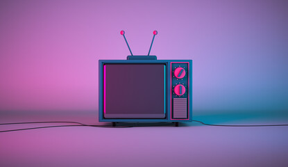 3d rendering, Scene of television cartoon mock up with blank empty space, setting on colorful room and lighting background. 